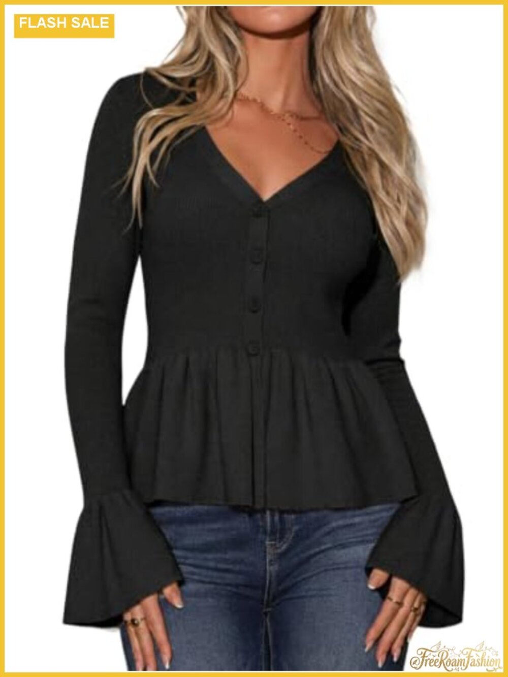 Flowyair Womens Lightweight Peplum Cardigan V Neck Button Down Sweater